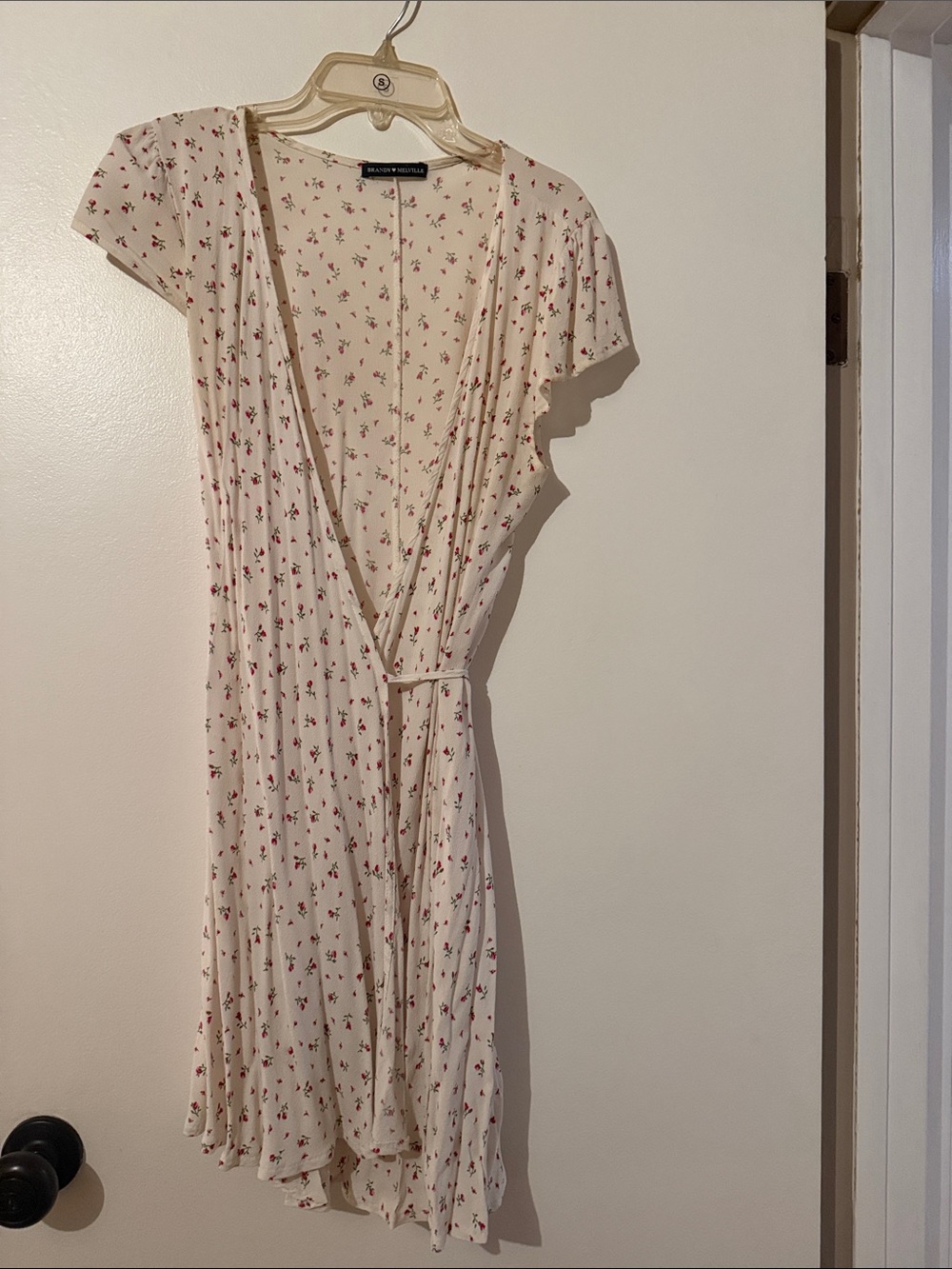 Brandy Melville Ivory Mini Dress with Red Floral Print